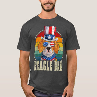 ビーグルパパレトロサングラス7月4日米国国旗F Tシャツ
