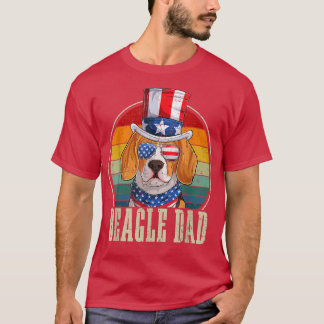 ビーグルパパレトロサングラス7月4日米国国旗F Tシャツ