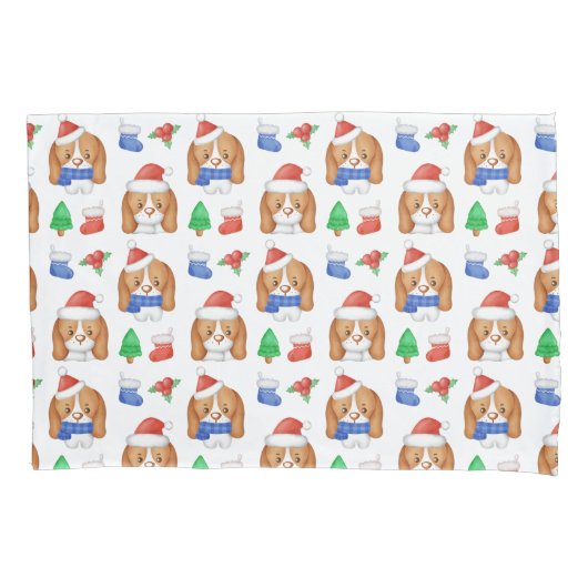 ビーグルパピーかわいい犬サンタフェスティバルクリスマス 枕カバー (正面)