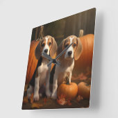 ビーグルパピーオータムデライトカボチャ スクエア壁時計 (傾斜)