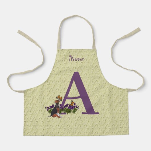 ビーグルパピーチョウチオンモノグラムイニシャルA名 エプロン (正面)