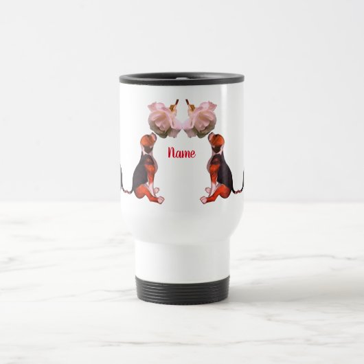 ビーグルパピーホワイトローズカワイドッグパーソナライズされた トラベルマグ (中央)