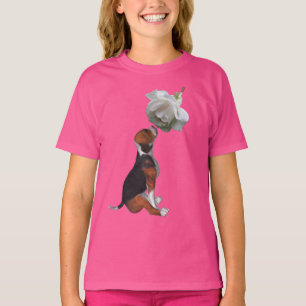 ビーグルパピーホワイトローズカワイドッグ Tシャツ