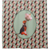 ビーグルパピーホワイトローズ シャワーカーテン (正面)