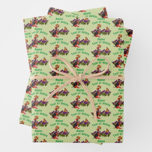 ビーグルパピー蝶パーソナライズされた花 ラッピングペーパーシート (インサイチュ)