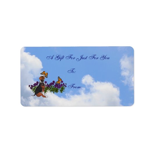 ビーグルパピー蝶フラワーズギフトラベル ラベル (正面)