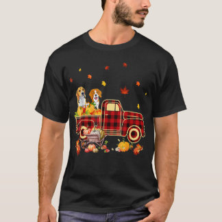 ビーグルパンプキントラック秋リーフサンクスギビングハロー Tシャツ