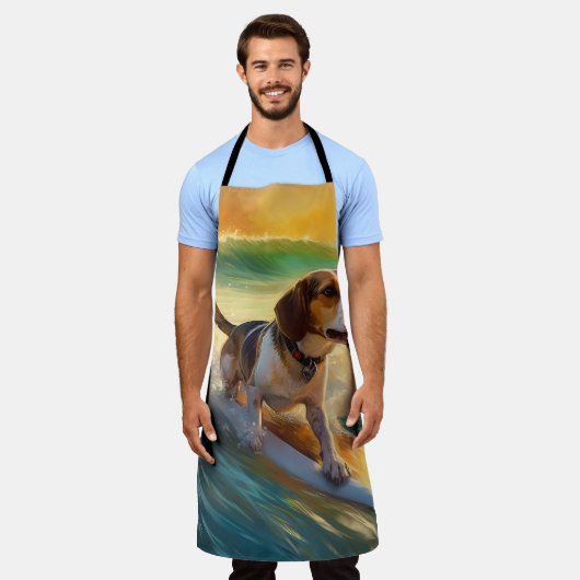 ビーグルビーチサーフィン絵画ズ エプロン (着用した状態)