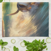 ビーグルビーチサーフィン絵画ズ キッチンタオル (折り畳み)