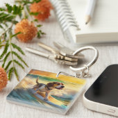 ビーグルビーチサーフィン絵画ズ キーホルダー (正面右)