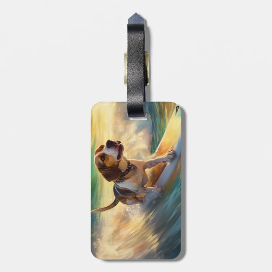 ビーグルビーチサーフィン絵画ズ ラゲッジタグ (裏面縦)