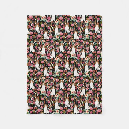 ビーグルフローラデザインビーグル花ドッグデザイン フリースブランケット (正面)