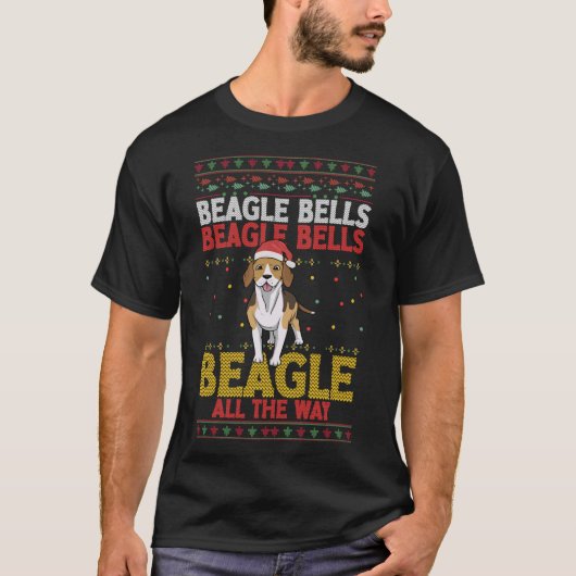 ビーグルベルズビーグルオールウェイクリスマス醜いswe tシャツ (正面)