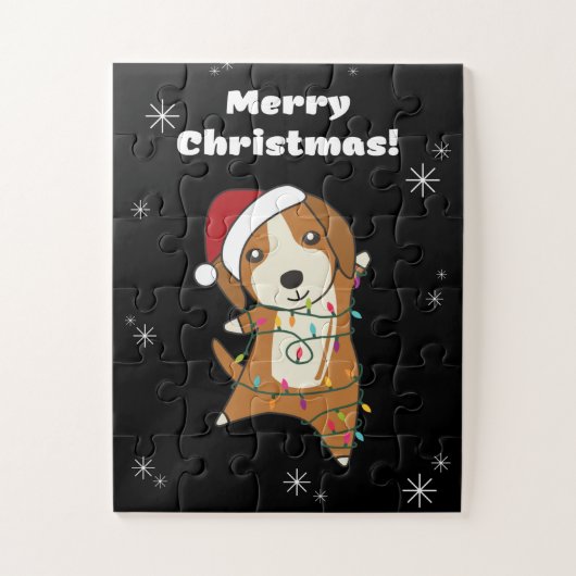 ビーグルメクリスマスウィンターアニマルドッグ ジグソーパズル (縦)