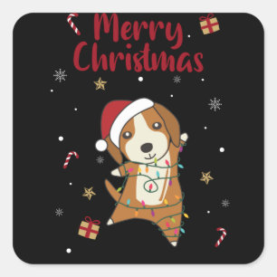 ビーグルメクリスマスウィンターアニマルドッグ スクエアシール