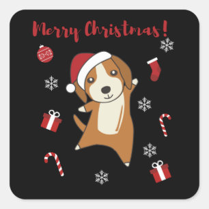 ビーグルメクリスマスウィンターアニマルドッグ スクエアシール