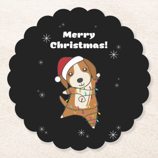 ビーグルメクリスマスウィンターアニマルドッグ ペーパーコースター (正面)