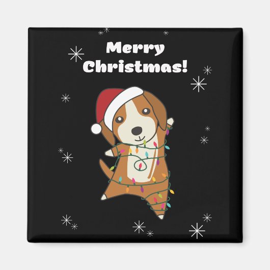 ビーグルメクリスマスウィンターアニマルドッグ マグネット (正面)