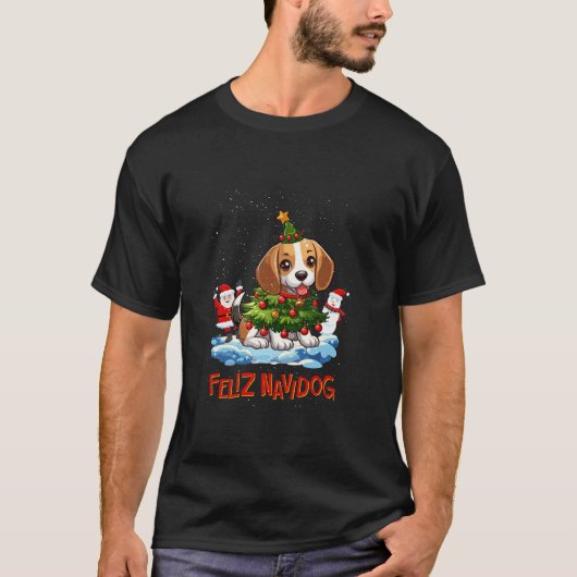 ビーグルメリークリスマスツリーライトドッグXマスドッグ Tシャツ (正面)