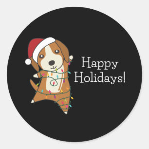ビーグルメリークリスマス冬の動物犬クラシック ラウンドシール