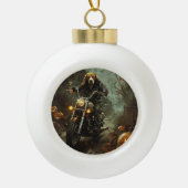 ビーグルライディングオートバイハロウィンホラー セラミックボールオーナメント (正面)