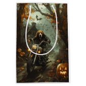 ビーグルライディングオートバイハロウィンホラー ミディアムペーパーバッグ (正面)