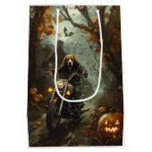 ビーグルライディングオートバイハロウィンホラー ミディアムペーパーバッグ (裏面)