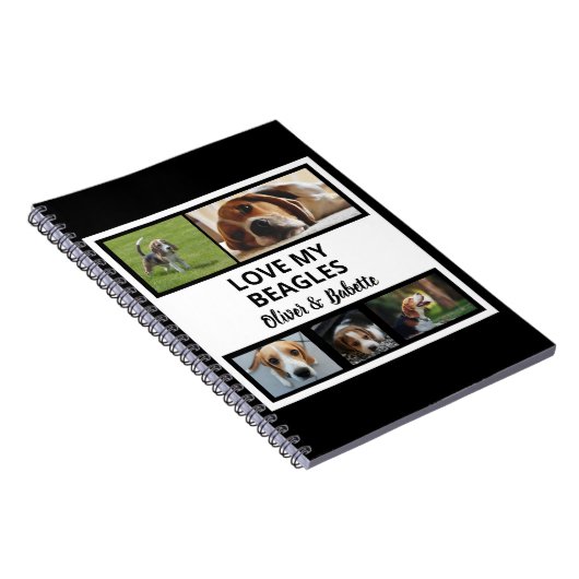 ビーグルラバーカスタムズの子犬と犬の写真コラージュ ノートブック (右側)
