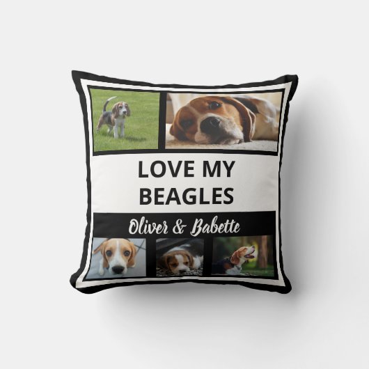 ビーグルラバーズパピードッグモダン白黒コラージュ クッション (正面)