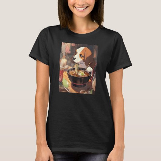 ビーグルラーメンおもしろい犬日本の食品 Tシャツ (正面)