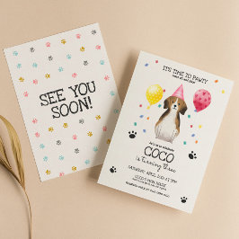 ビーグルレッツポーティードッグパピー誕生日ピンク 招待状