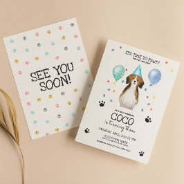 ビーグルレッツポーティードッグパピー誕生日ブルー 招待状