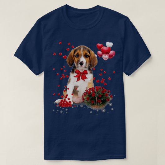 ビーグルヴァレンティンズデイシャツラバーオーバーおもしろい犬ハッピー Tシャツ (デザイン正面)