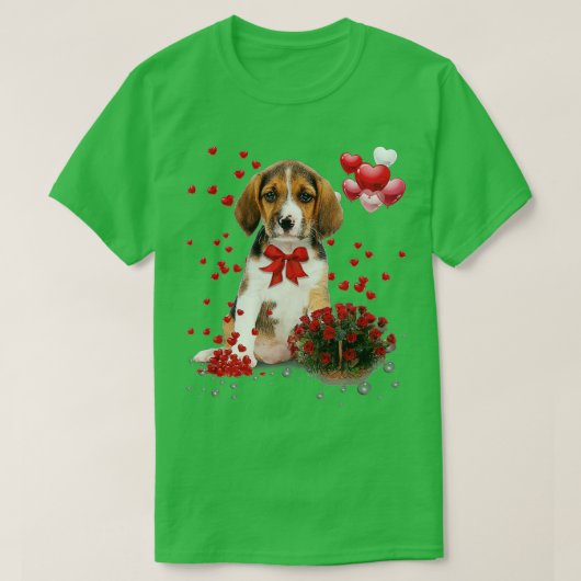 ビーグルヴァレンティンズデイシャツラバーオーバーおもしろい犬ハッピー Tシャツ (デザイン正面)
