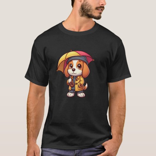 ビーグル傘犬面白いレインコート Tシャツ (正面)