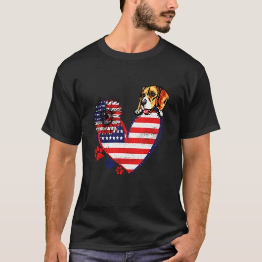 ビーグル国旗のひまわり犬 Tシャツ (正面)