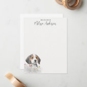 ビーグル子犬かわいい水の色パーソナライズされた ノートカード (正面/裏面インサイチュ)