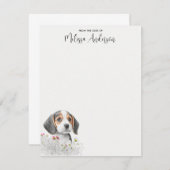 ビーグル子犬かわいい水の色パーソナライズされた ノートカード (正面/裏面)