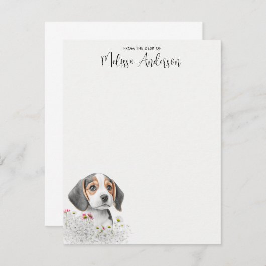 ビーグル子犬かわいい水の色パーソナライズされた ノートカード (正面/裏面)