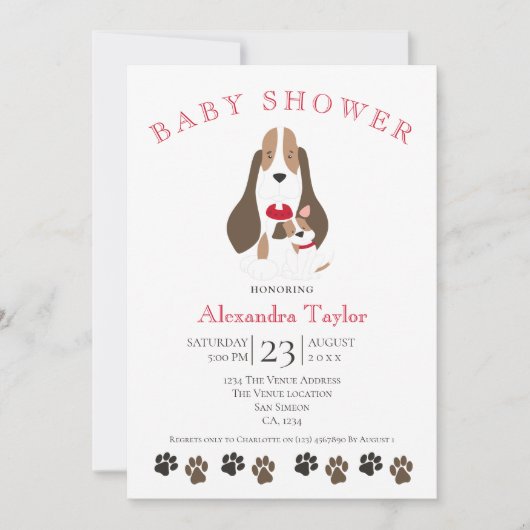 ビーグル子犬とママ赤ちゃんシャワーパーソナライズされた 招待状 (正面)
