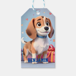 ビーグル子犬のかわいい足元とカラフルなプレゼント ギフトタグ