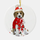 ビーグル子犬のクリスマスの飾り セラミックオーナメント (正面)