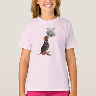 ビーグル子犬の白いバラかわいい動物 Tシャツ