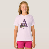 ビーグル子犬 バタフライ モノグラムイニシャル A 名前 Tシャツ (正面フル)