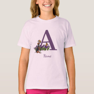 ビーグル子犬 バタフライ モノグラムイニシャル A 名前   Tシャツ
