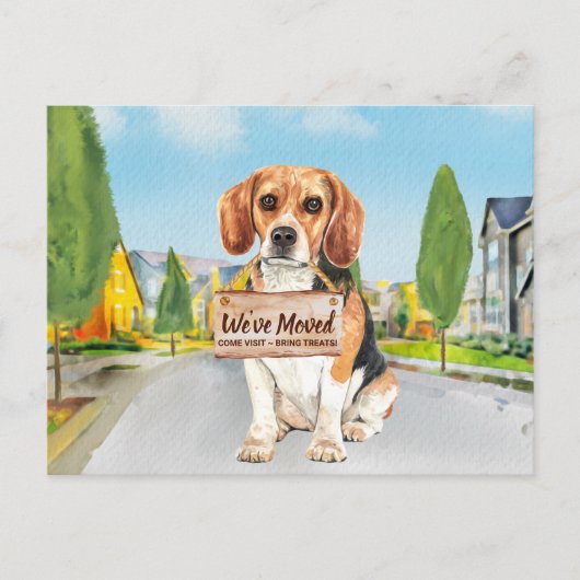 ビーグル引っ越しました新しいアドレスかわいい犬の移動 案内ポストカード (正面)