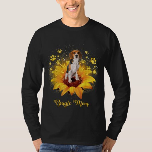 ビーグル母ひまわり犬の手の母の日 Tシャツ (正面)
