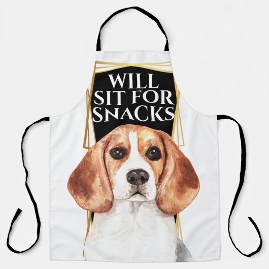 ビーグル犬おもしろいがスナックスの水彩画のために座る エプロン (正面)