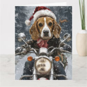 ビーグル犬がバイクに乗るクリスマス カード (正面)