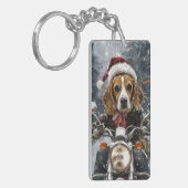 ビーグル犬がバイクに乗るクリスマス キーホルダー (正面左)
